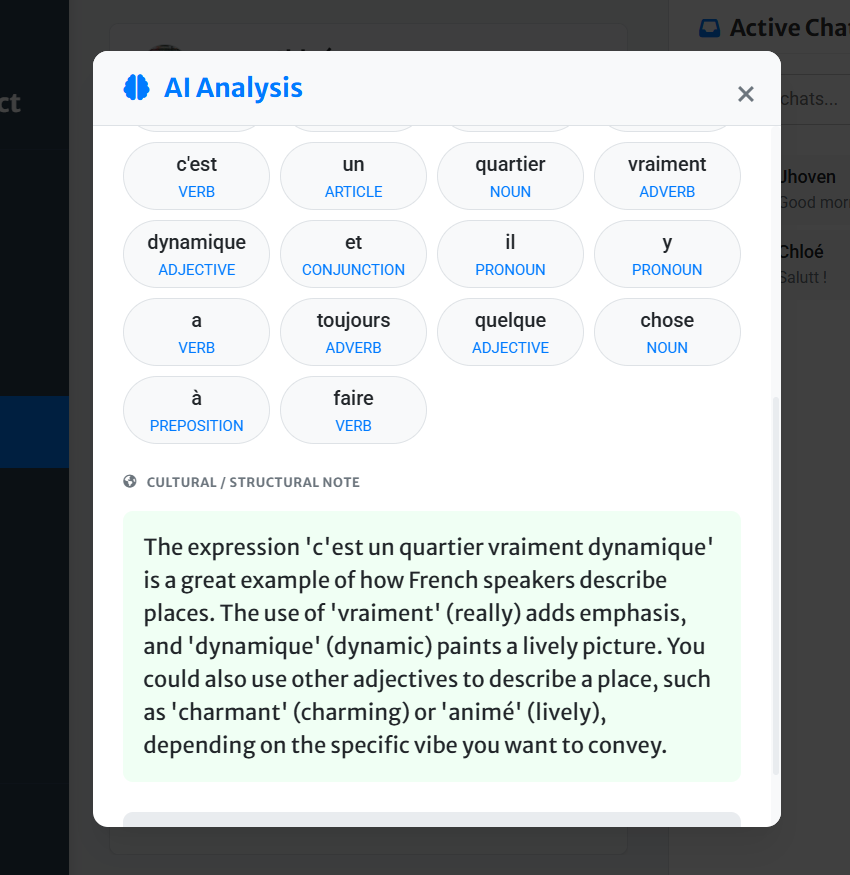 Screenshot of language analysis