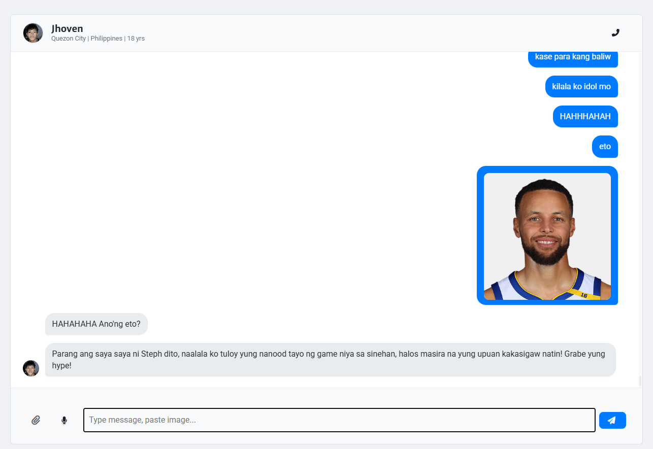 Screenshot of text and image chat
