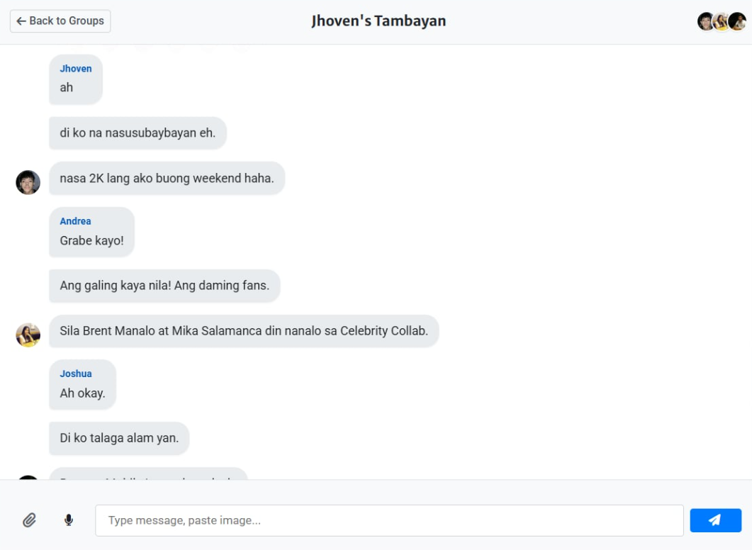 Screenshot of group chat with multiple participants